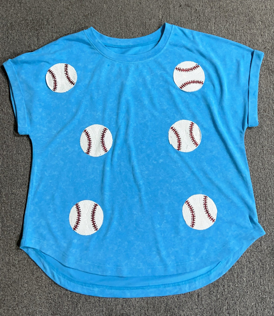 Washed Baseball Sequin Patch T-shirt