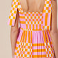 Boho Gingham Tied Straps Smocked Maxi Dress