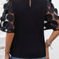 Contrast Applique Mesh Half Sleeve Blouse