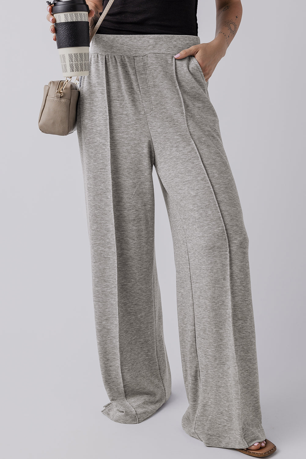 Casual High Waist Wide Leg Knit Pants