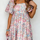 Floral Puff Sleeve Smock Ruffled Dress