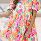 Vintage Floral Puff Sleeve Collar Buttoned Babydoll Dress