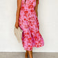 Tie Shoulder Straps Tiered Floral Dress