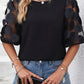 Contrast Applique Mesh Half Sleeve Blouse