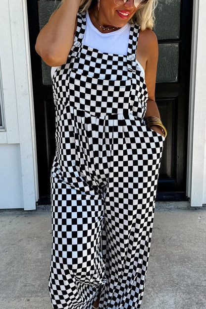 Checkered Pocketed Wide Leg Jumpsuit