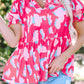 Abstract Smocked Puff Sleeve V Neck Blouse