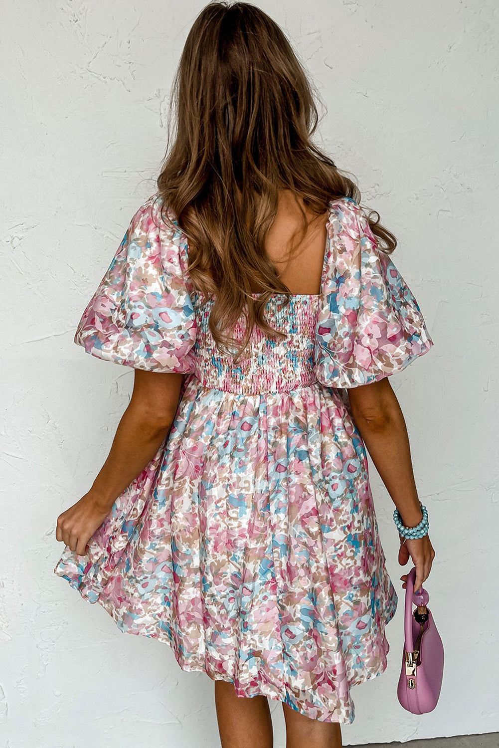 Floral Puff Sleeve Smock Ruffled Dress