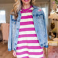 Stripe Cap Sleeve Pocketed T-shirt Dress