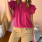 Smocked Ruffle Sleeve Blouse