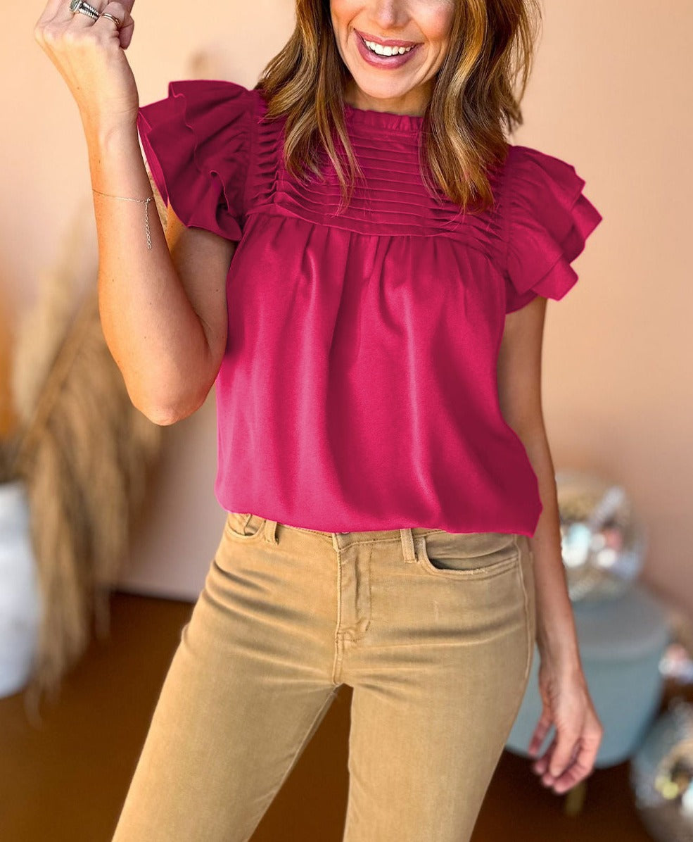 Smocked Ruffle Sleeve Blouse