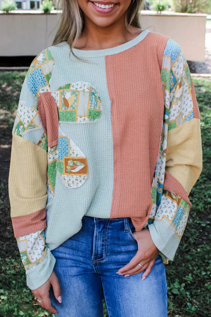 Waffle Flower Patchwork Sweatshirt