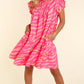 Stripe Printed Ruffle Trim Pocketed Dress