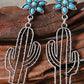 Silvery Western Turquoise Flower Cactus Dangle Earrings(moq:2)