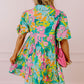 Vintage Floral Puff Sleeve Collar Buttoned Babydoll Dress