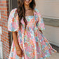 Floral Square Neck Puff Sleeve Babydoll Dress