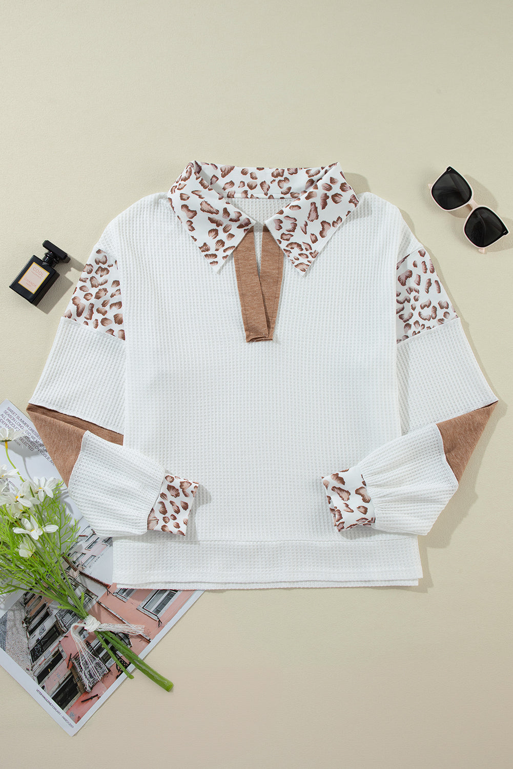 Leopard Patchwork Waffle Top