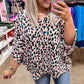 Plus Size Leopard V Neck Batwing Sleeve Top