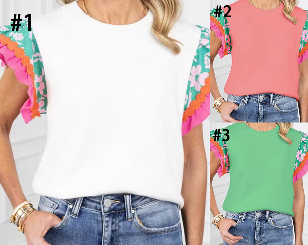 Blossom Contrast Ricrac Floral Sleeve Top