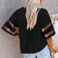 Tassel Drawstring Embroidered Sleeve Top