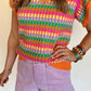 Multicolor Flutter Sleeve Knitted Sweater Top