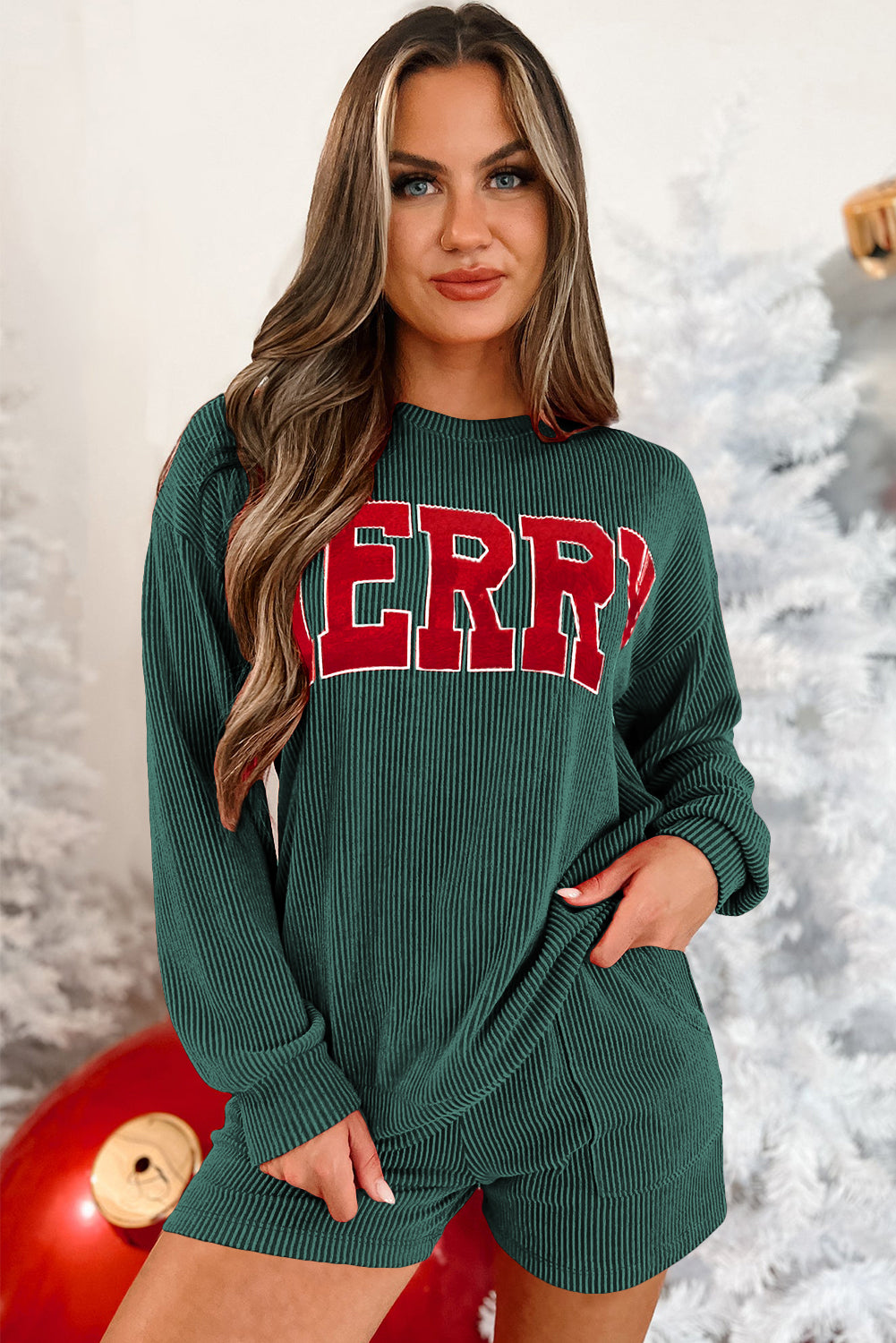 MERRY Long Sleeve Top and Shorts Set