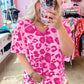 Plus Size Pink Leopard Print V Neck Tee