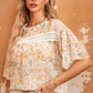 Floral Print Ruffle Sleeves Cutout Top