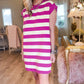 Stripe Cap Sleeve Pocketed T-shirt Dress