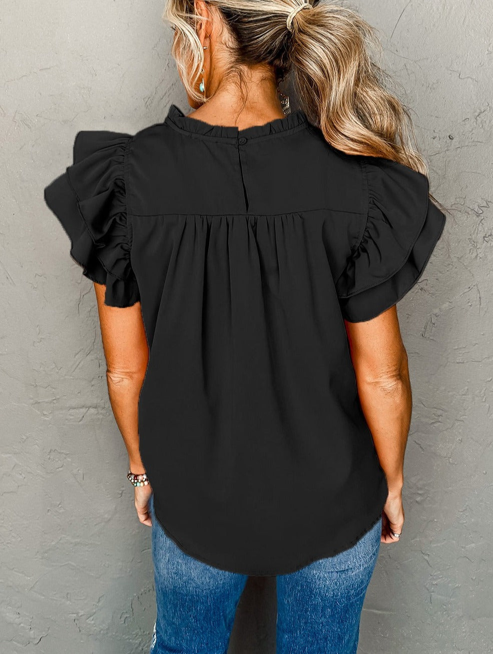 Smocked Ruffle Sleeve Blouse