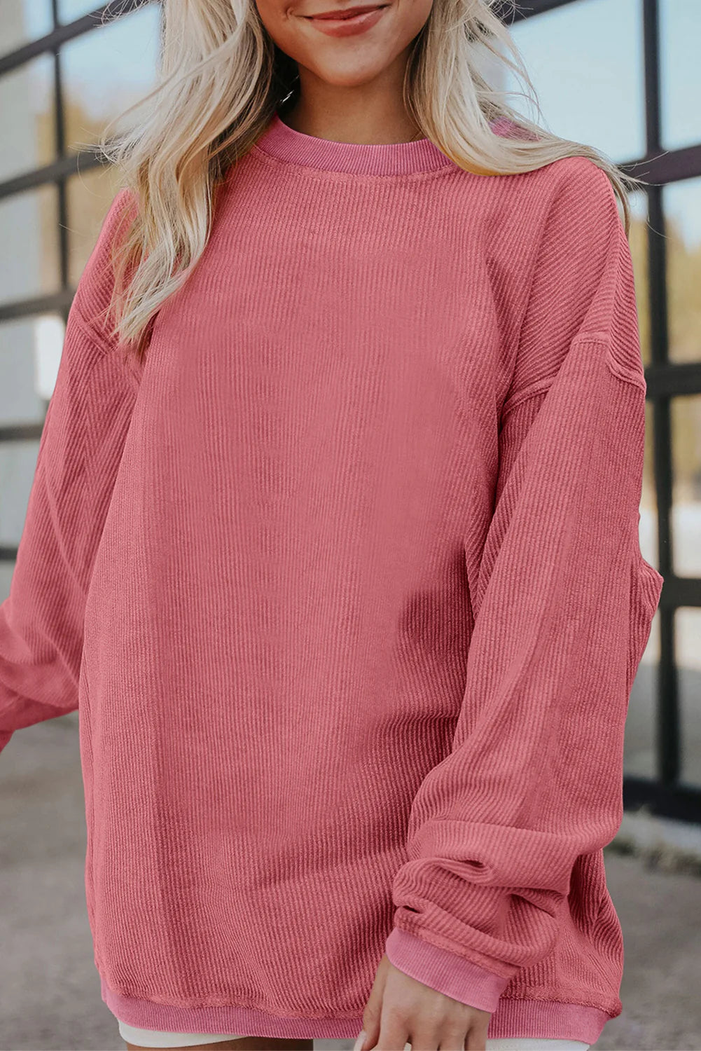 Ribbed Corded Oversized Sweatshirt