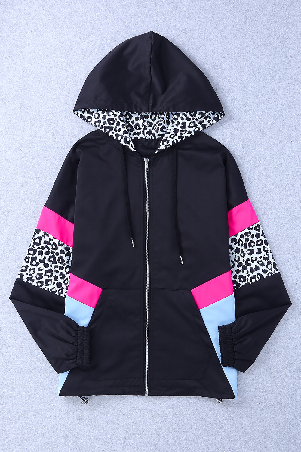 Leopard Print Zip Hooded Oversized Jacket