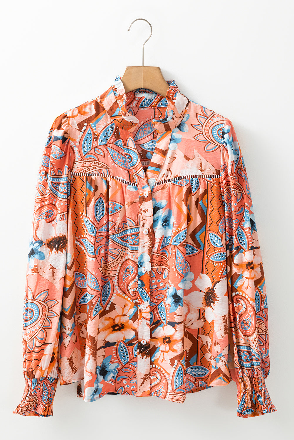 Floral Shirred Cuff Buttoned Shirt