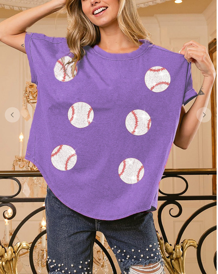 Washed Baseball Sequin Patch T-shirt