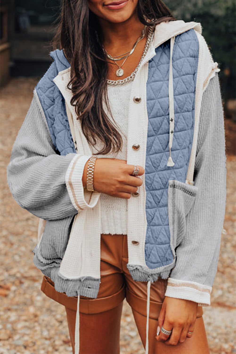 Textured Patchwork Hooded Jacket