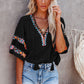 Tassel Drawstring Embroidered Sleeve Top