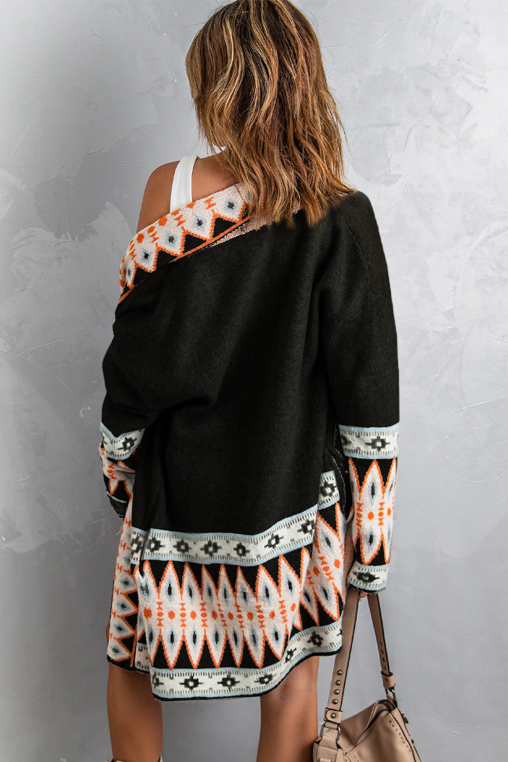 Western Aztec Open Front Sweater Cardigan