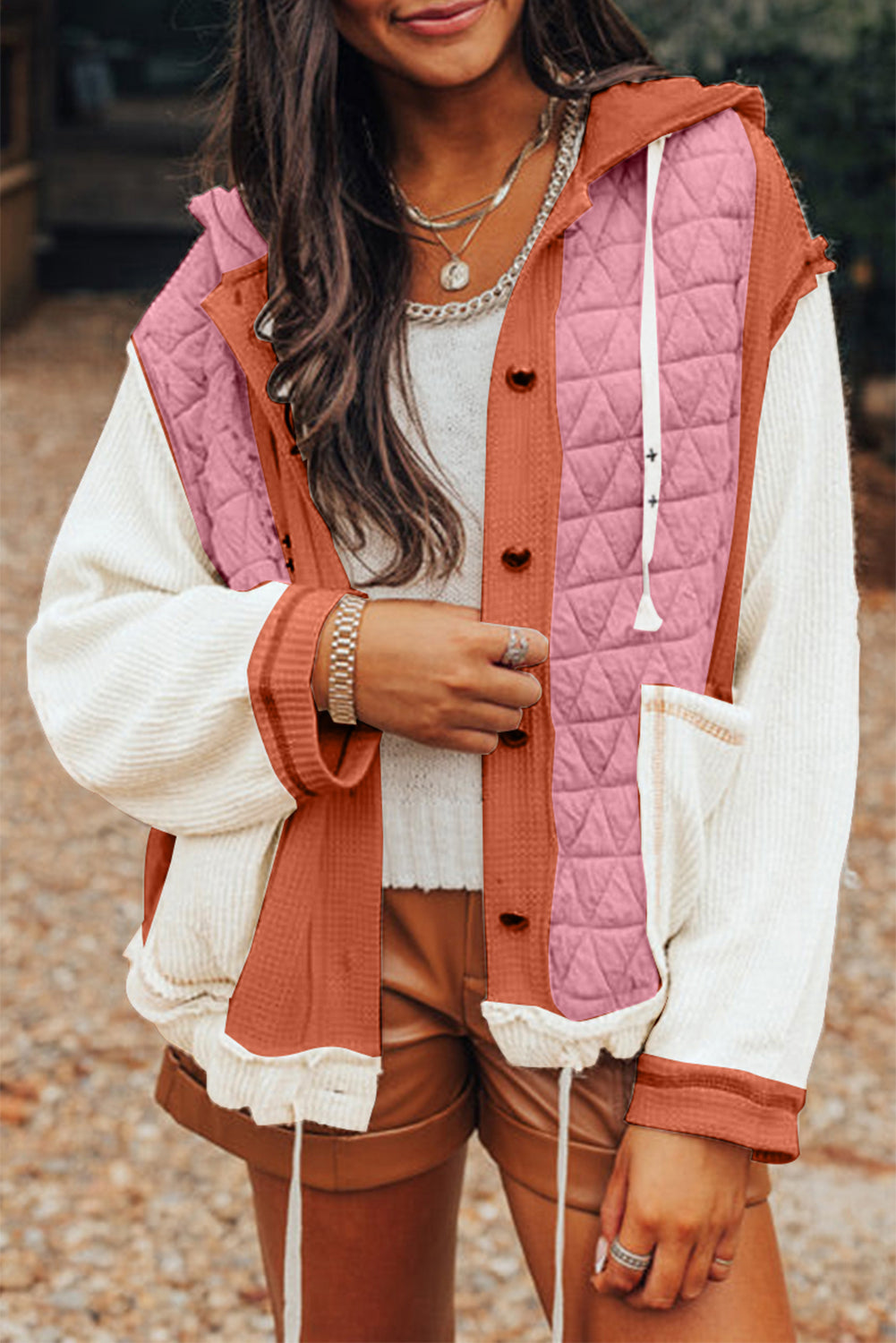 Textured Patchwork Hooded Jacket