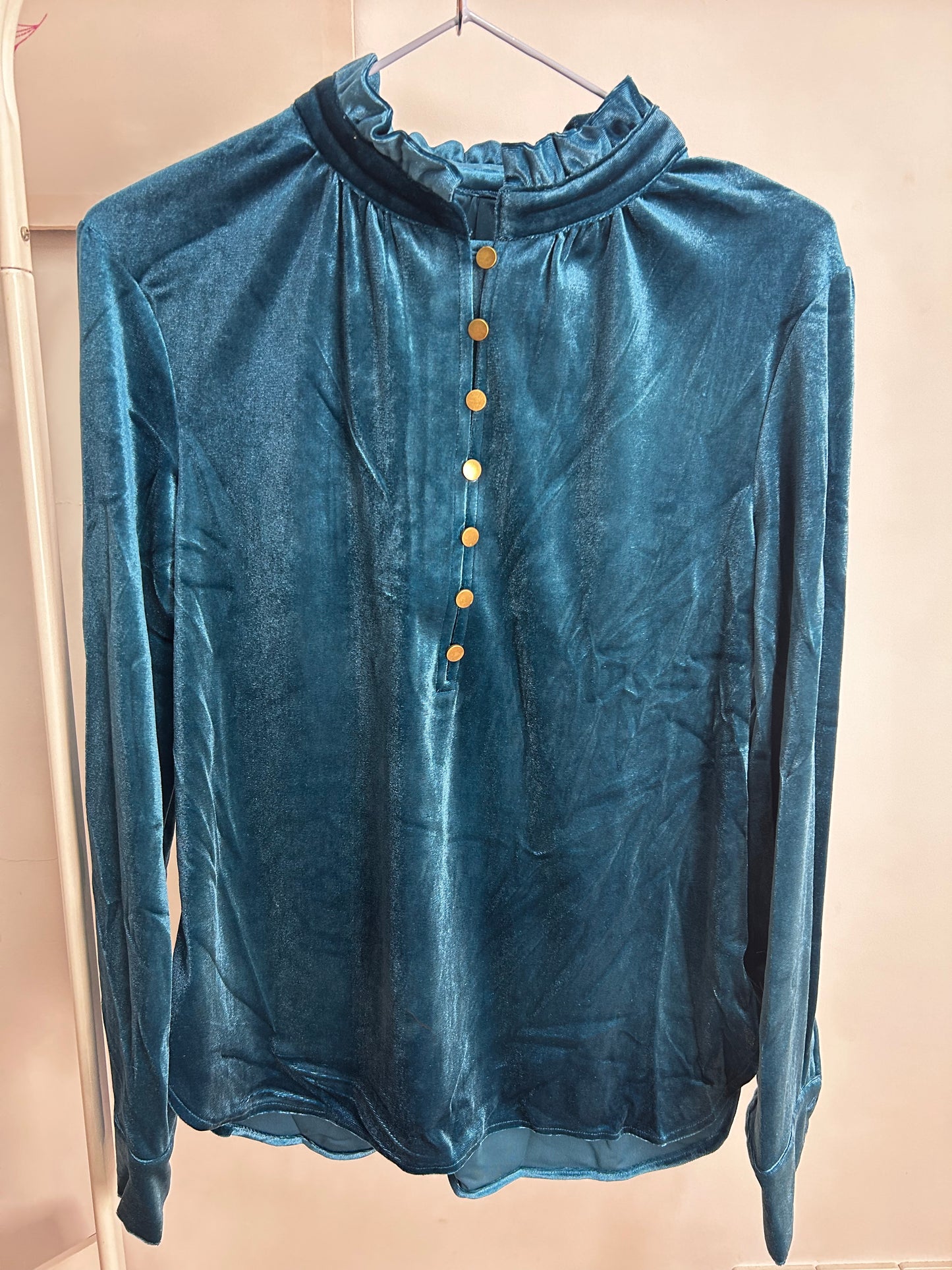 Half Button Velvet Long Sleeve Top