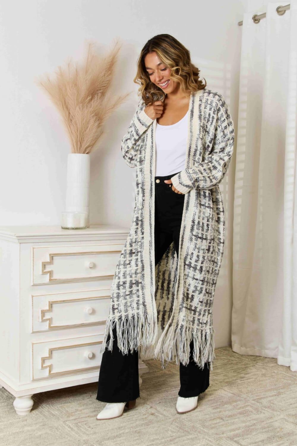 Maxi Cardigan in Multi Colors with Fringe Hem