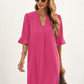 Notched Neck Flounce Sleeve Tunic Dress