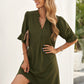 Notched Neck Flounce Sleeve Tunic Dress