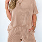 Ribbed Crew Neck Top + Shorts Two-piece Set