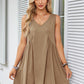 V-neck Sleeveless Pleated Pocket Dress