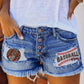 Mid-rise Printed Patch Denim Shorts