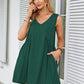 V-neck Sleeveless Pleated Pocket Dress