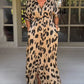 Leopard Print V-neck High-waisted Maxi Dress