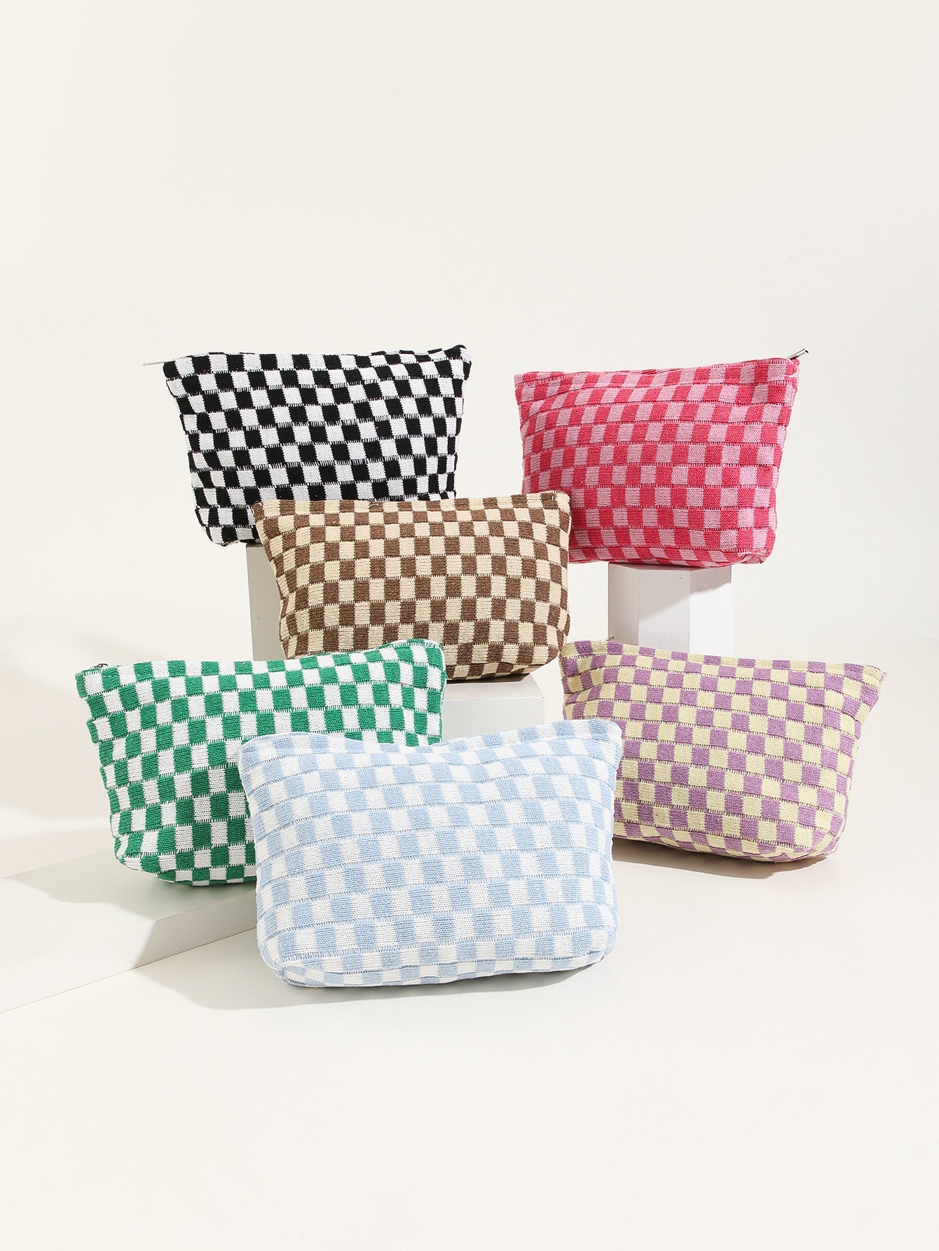 Checkered Print Cosmetic Bag