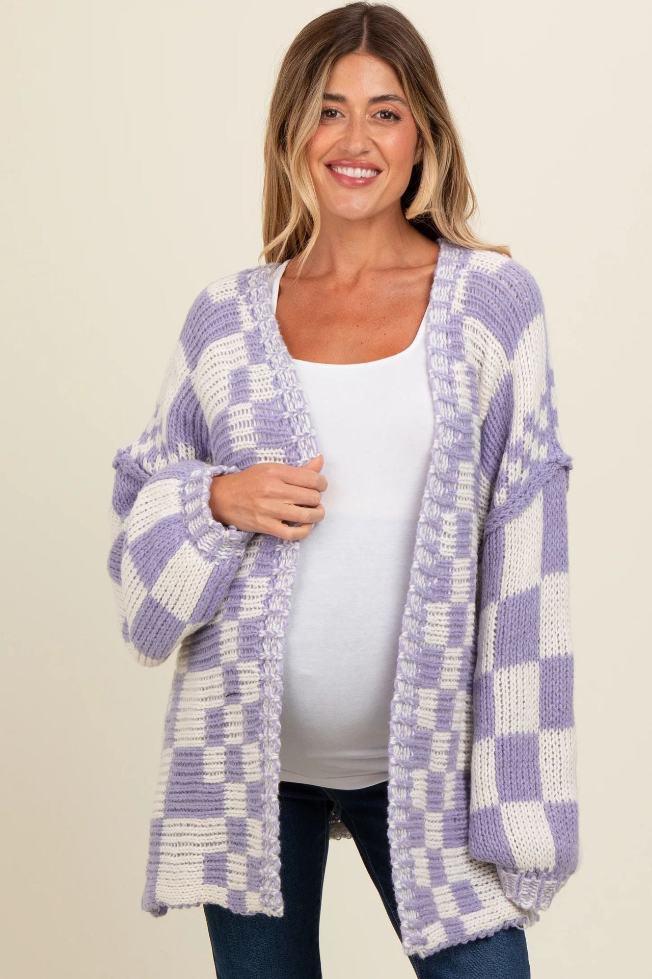 Plaid Open Front Oversize Cardigan