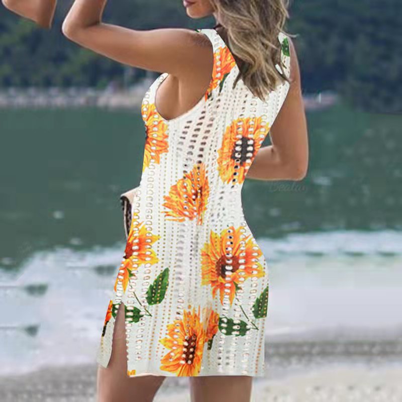 Hollow Out Crochet Cover Up Dress with Slits