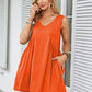 V-neck Sleeveless Pleated Pocket Dress